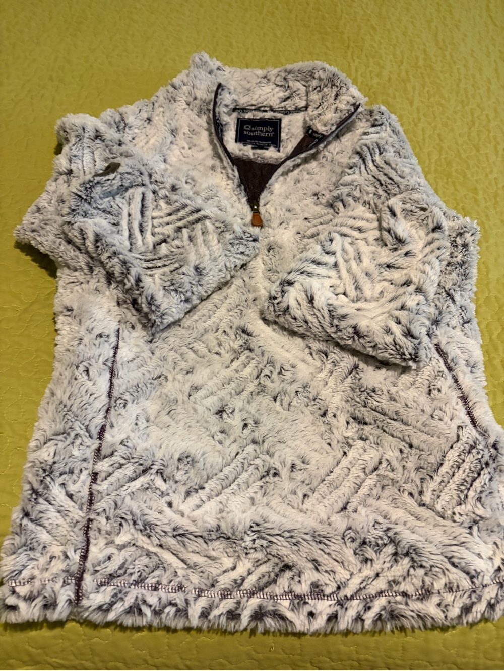 Simply Southern women’s Cream Faux-Fur Half-Zip Jacket - Picture 2 of 6